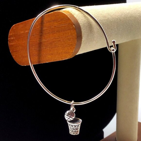 James Avery Sterling Silver Bangle Bracelet And Basketball Charm - Picture 1 of 11